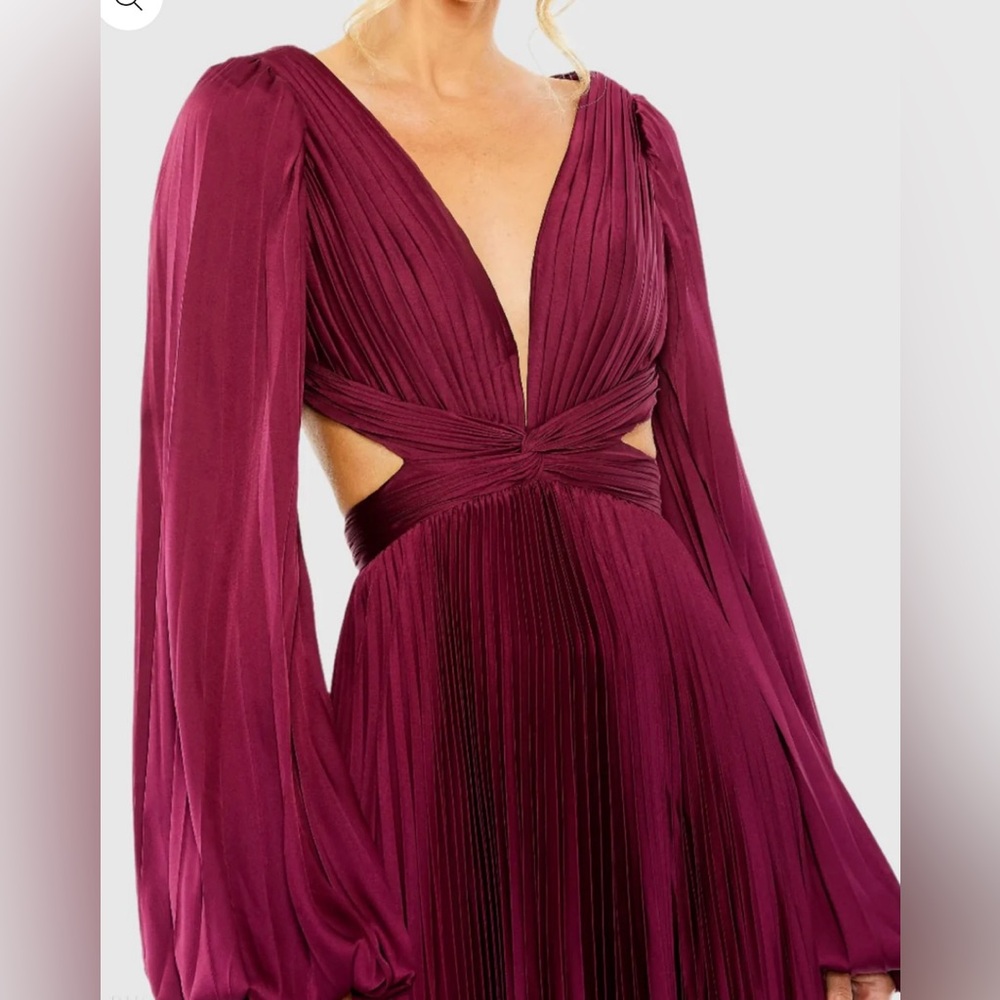 NWT Mac Duggal Brown Long Sleeve Pleated Cut-out Dress in Espresso - Picture 9 of 11